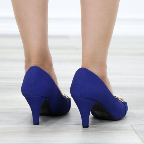 Blue Vintage Style Round Toe Comfort Pumps - Picture 3 of 11